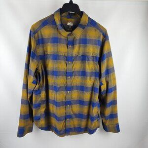 REI Co-op Shirt Men XL Blue Multi Plaid Nylon Vented Performance Hiking Outdoor